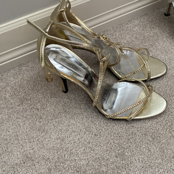 Gold evening dress sandals with rhinestones - Picture 2 of 2